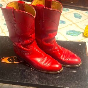 Vibrant Red Western Leather Boots